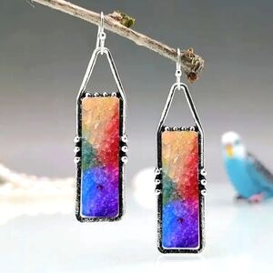 Retro semi-Deco Style Dangle Earrings Colorful Stone-like Pattern